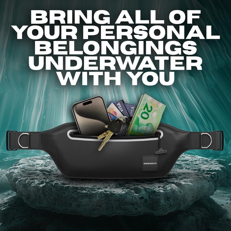 Drench Store 100% Underwater Waterproof Fanny Pack. Waist Pack. Submersible Waterproof Phone Pouch. Dry Bag for Swimming & Snorkelling. Underwater Phone case. (black with 2 rings) - Image 2